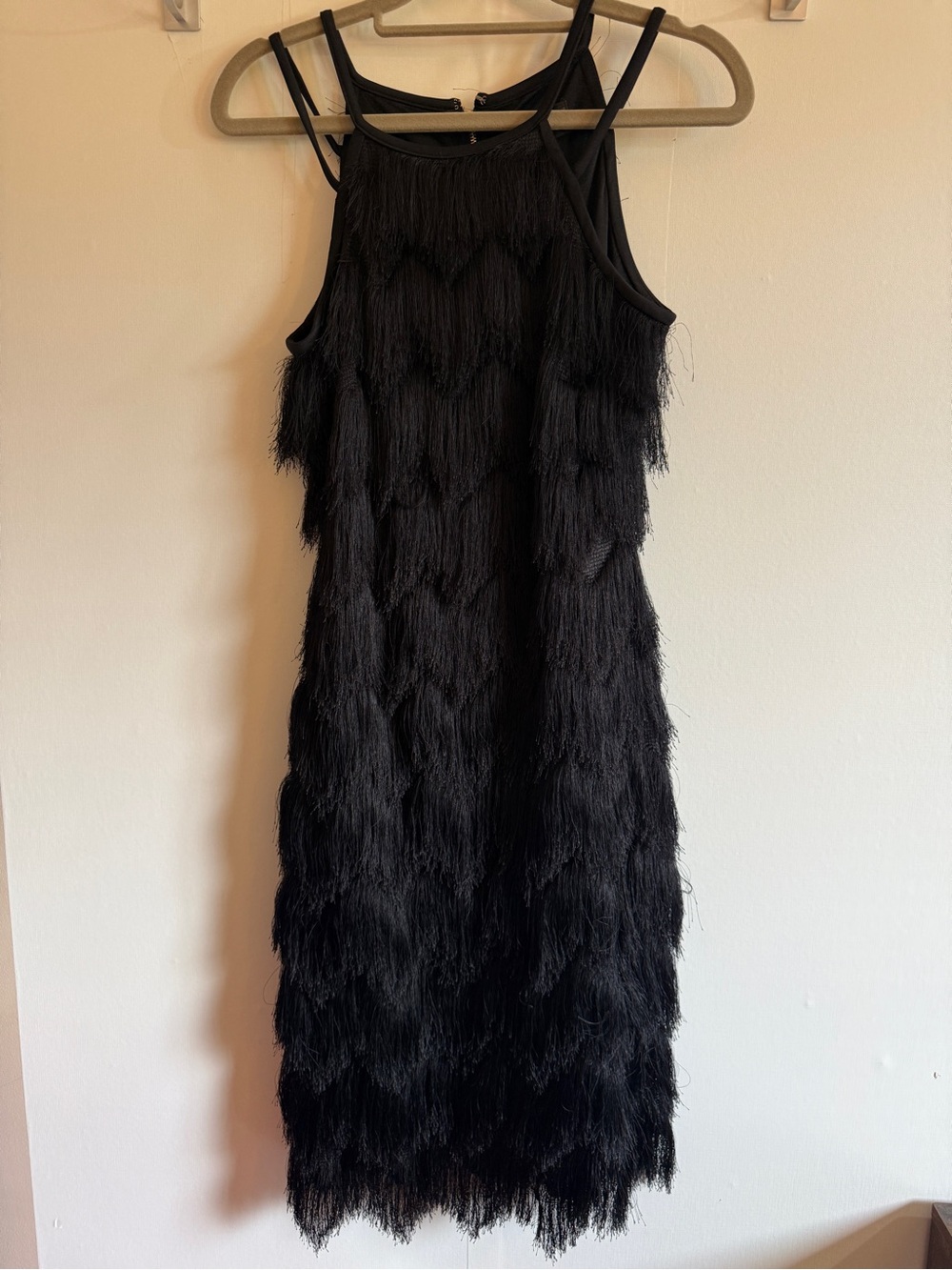 Guess Black Fringe Midi Dress Sleeveless Racerback Party Cocktail Festival M